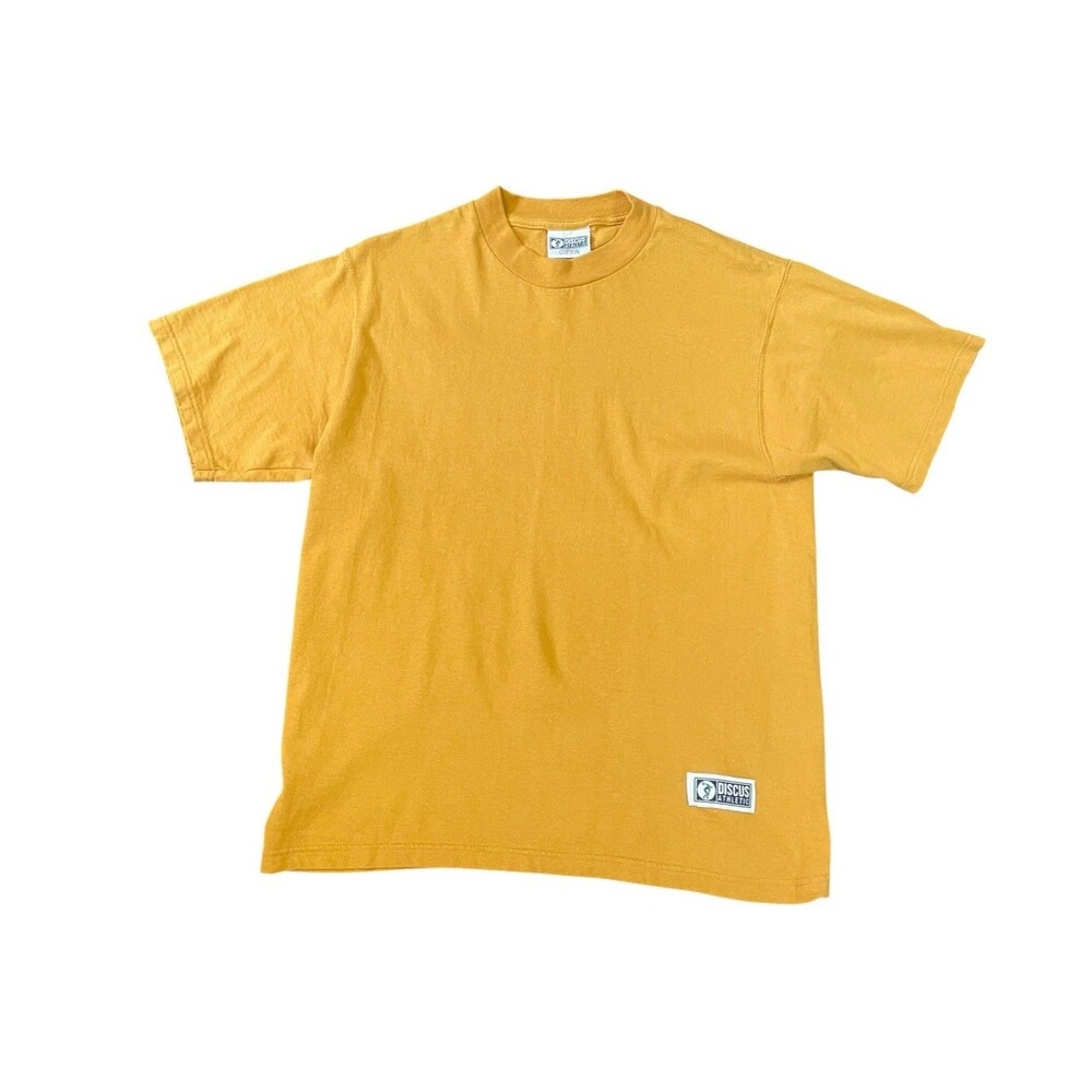 Vintage 80s 90s Discus Athletic Yellow Blank Basic Tee Shirt Men’s Size Medium